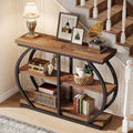 Tribesigns 41.3' Console Table, Industrial 3-Tier Entryway Table with Arched Metal Frame and Storage Shelves for Living Room, Hallway, Mix Brown
