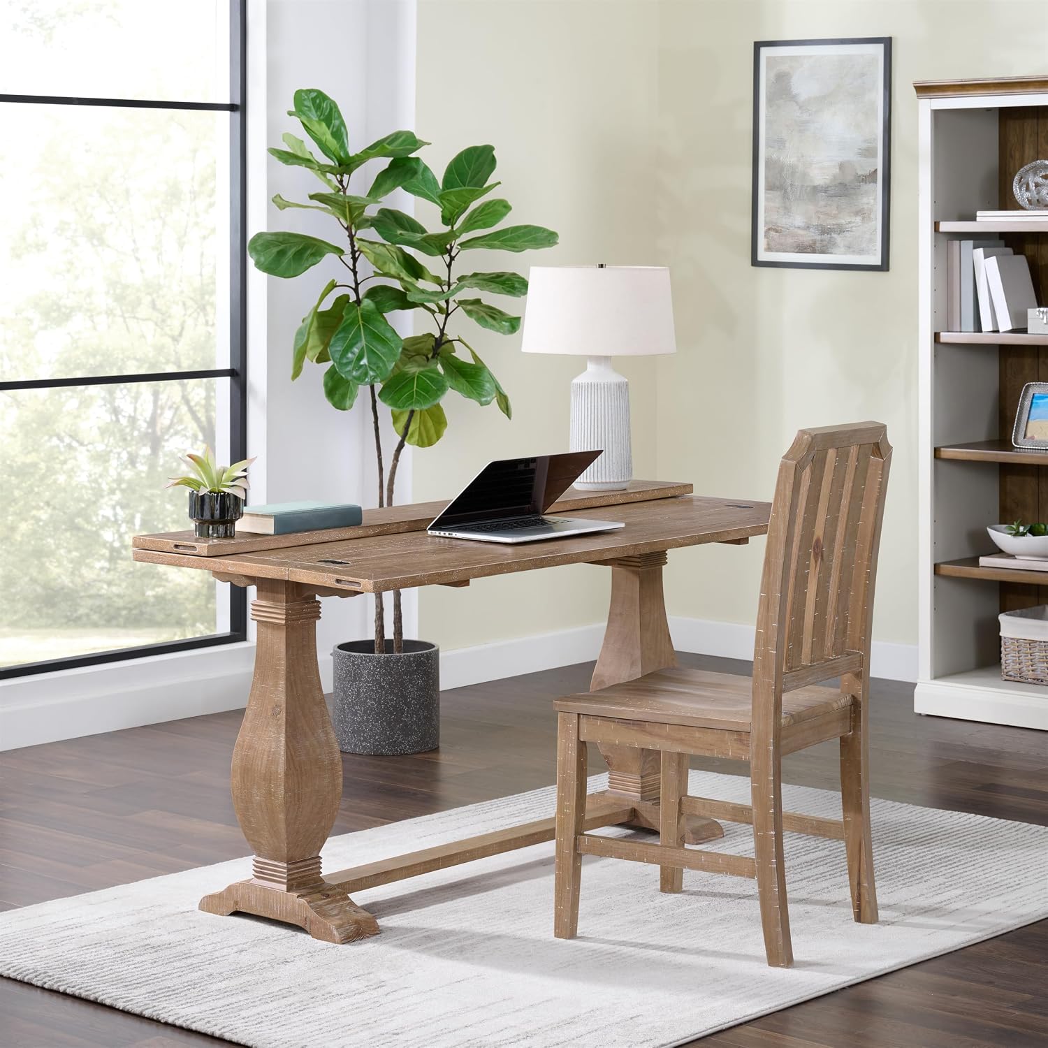Martin Svensson Home Napa Solid Wood Pedestal Flip-Top Sofa Console Table, Driftwood