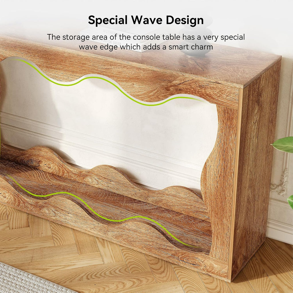 LITTLE TREE 63-Inch Console Table, Chic Design, Sofa Table Behind Couch, Farmhouse Console with Build-in Storage Space for Entryway, Living Room, Hallway