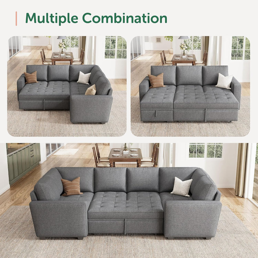 HONBAY Modular Sectional Sleeper Sofa with Pull Out Bed, Corner Seat for Sectional Couch, Grey