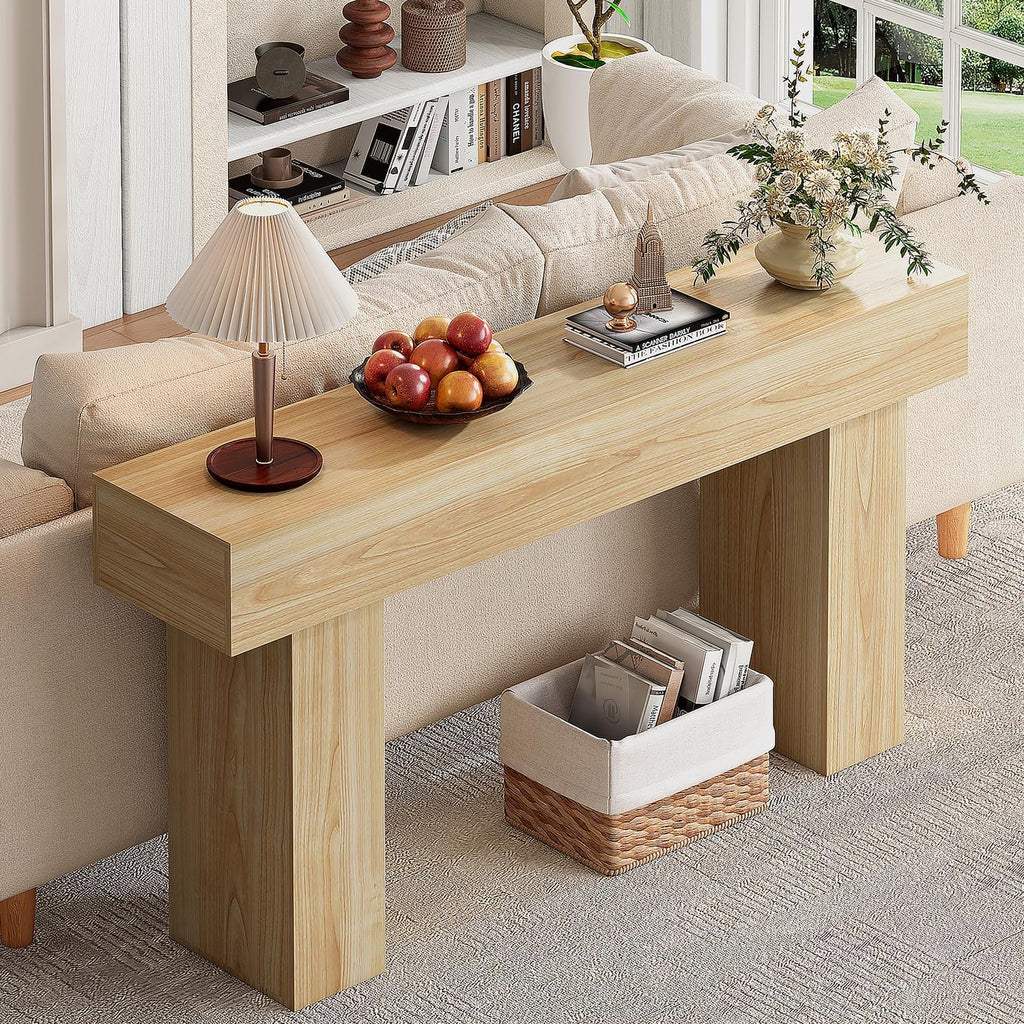 knoworld 63 Inch Long Console Table for Entryway, Farmhouse Wood Rectangular Sofa Table Behind Couch Table, Narrow Entryway Table for Living Room, Entrance, Hallway, Foyer, Easy Assembly (Natural)