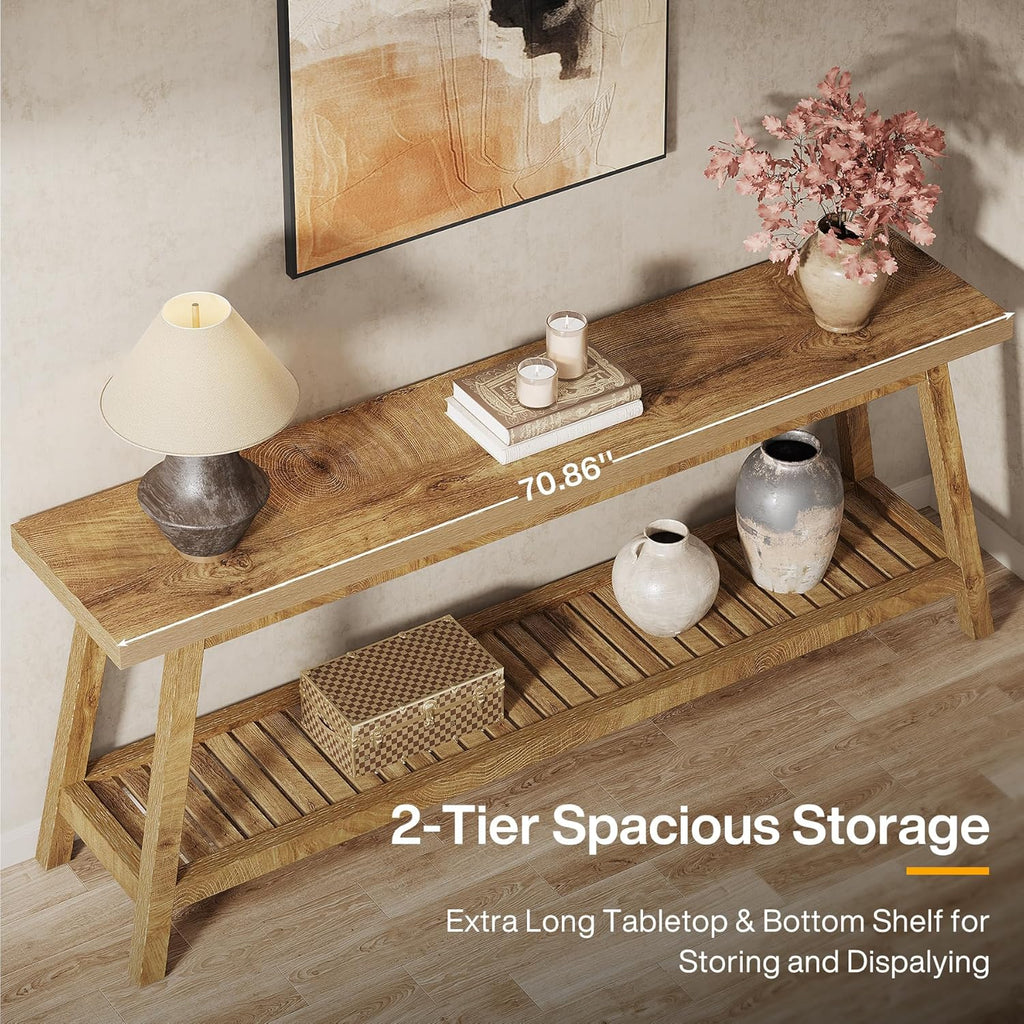 Tribesigns 70.86-Inch Console Table for Entyrway, Farmhouse 2-Tier Entry Entrance Table, Narrow Long Sofa Table Behind Couch, Light Brown