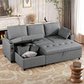 Esright 84'' Sleeper Sofa Bed, L Shaped Sectional Convertible Pull Out Couch with Storage Chaise for Living Room, Sleeper Sofa Couch with Pullout Bed, USB, Cup Holder, Side Pocket(Light Gray, Linen)