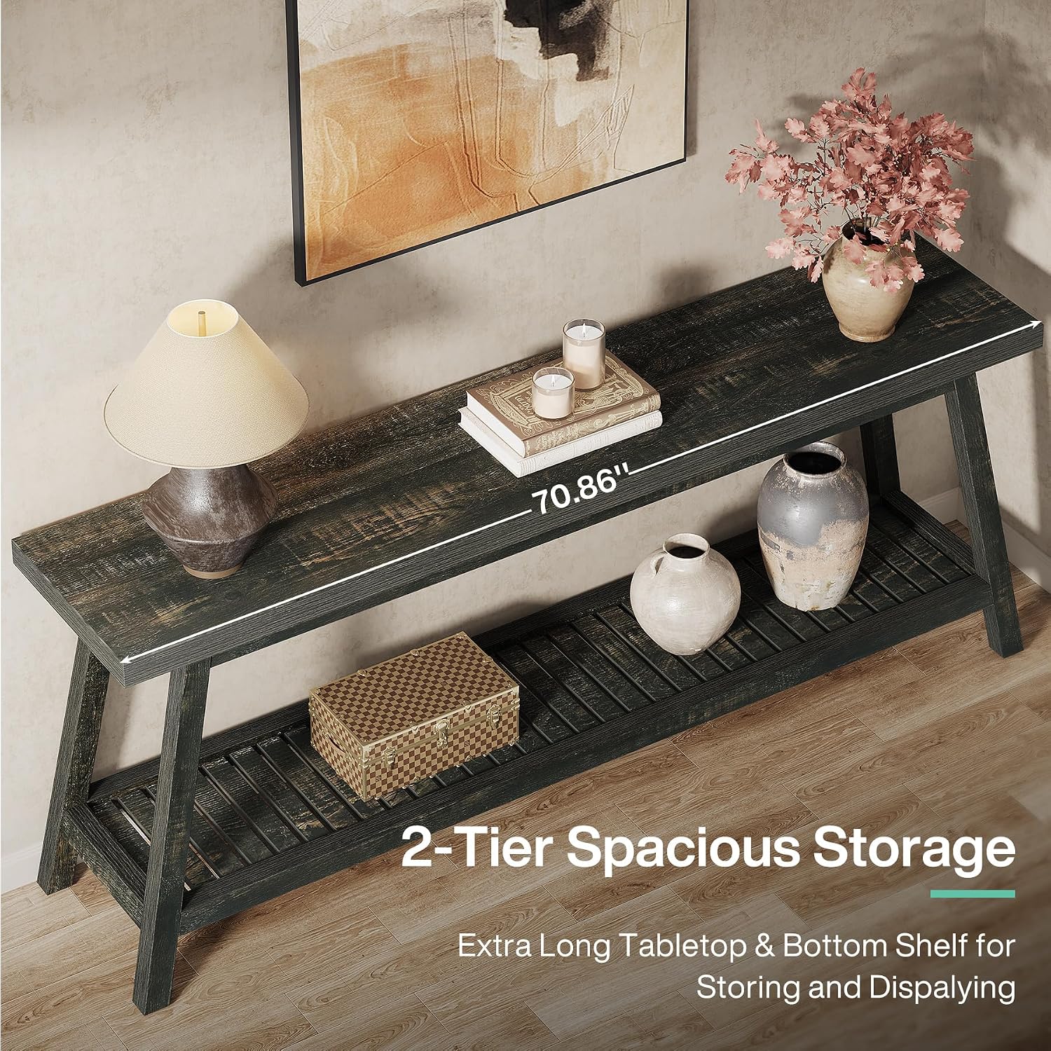 Tribesigns 70.86-Inch Console Table for Entyrway, Farmhouse 2-Tier Entry Entrance Table, Narrow Long Sofa Table Behind Couch, Dark Brown