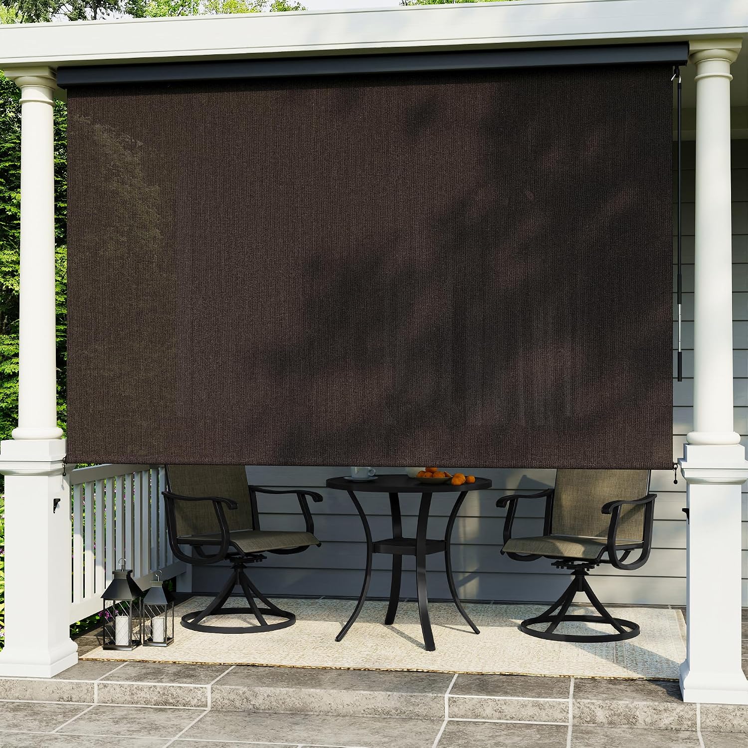 VICLLAX Premium Outdoor Roller Shade, 95% Patio Cordless Blinds with Weather Resistant Valance 8x8FT,Chocolate