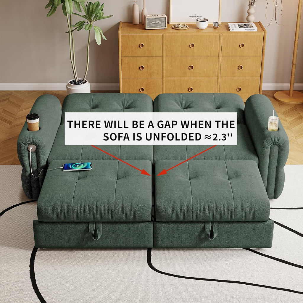 80.4' Queen Sleeper Sofa Bed, 3 in 1 Convertible Pull Out Couch with USB Ports & Cup Holders, Modern Chenille Loveseat Sofabed with Adjustable Backrest for Living Room, Bedroom, Apartment