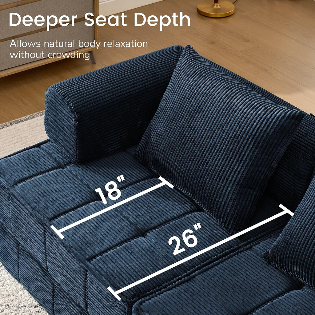 Korser Folding Convertible Sofa Bed, Corduroy Upholstered Boneless Couch, Small Sectional Cloud Couch, Loveseat Sleeper Sofa, Modular Futon Floor Sofa Couch for Living Room Bedroom Lounge, No Assembly