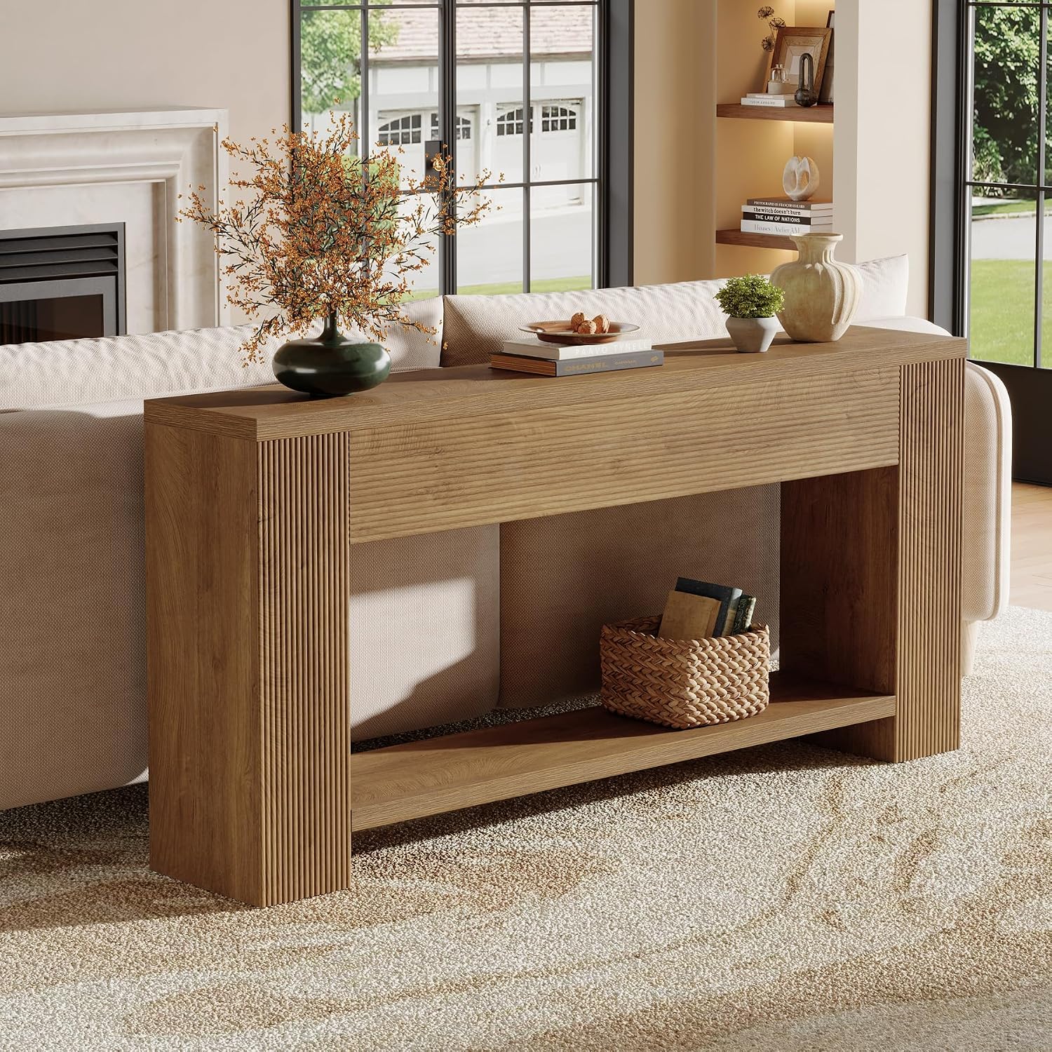 Tribesigns 70.9-Inch Console Tables for Entryway, Narrow Wooden Long Sofa Table Behind the Couch, Farmhouse Fluted Hallway Accent Table for for Living Room, Entrance, Foyer (Light Brown)