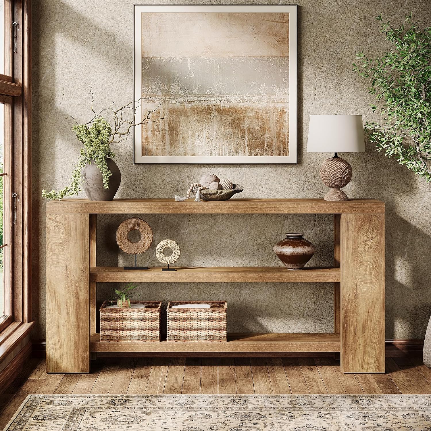 Tribesigns 70.9-Inch Extra Long Console Table with Storage, Narrow Wooden Sofa Table Behind The Couch, Farmhouse 3-Tier Entry Foyer Table for Entryway, Living Room, Hallway