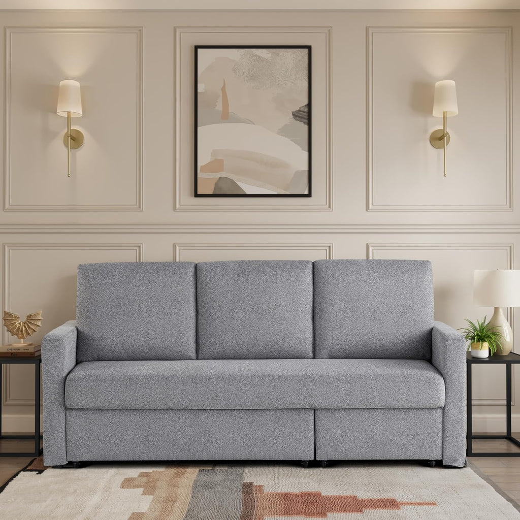 Serta® Marshall 83.9' King-Size Convertible Sectional Sofa, Reversible Design, Dream Coil® Comfort, Fingerguard® Pinch Point Protection, Woven Polyester Fabric, Light Gray