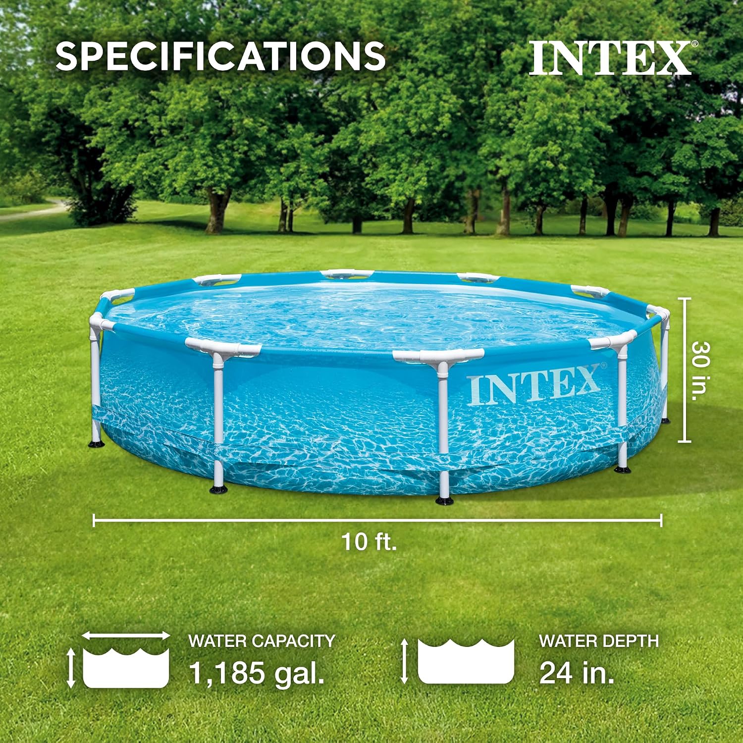 INTEX 28207EH Beachside Metal Frame Above Ground Swimming Pool Set: 10ft x 30in – Includes 330 GPH Cartridge Filter Pump – Puncture-Resistant Material – Rust Resistant – 1185 Gallon Capacity