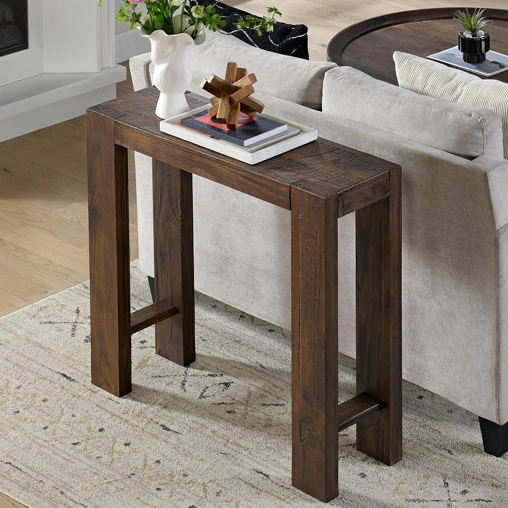 Alaterre Furniture Classic Solid Wood Console Table - 36 Inch Modern Farmhouse Small Entryway Table - Easy Assembly Living Room Furniture for Behind The Couch, Entryway, or Hallway (Brown)