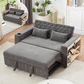 Merax Pull-Out Sleeper Sofa Bed with Reversible Backrest and Two Throw Pillows, 3 in 1 Foton Couch with USB Ports & Cup Holder, Chenille Loveseat with Storage Shelves for Living Room, Grey