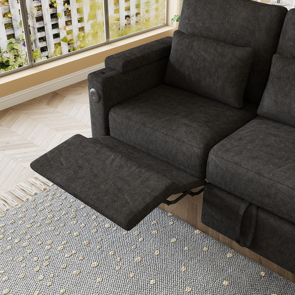 Queen Sectional Sleeper Sofa with Reclining Chair, Multi-Functional 3-Seater Couch with Pull Out Bed, Feature Cup Holder, Laptop Table and USB Port for Living Room, Apartment