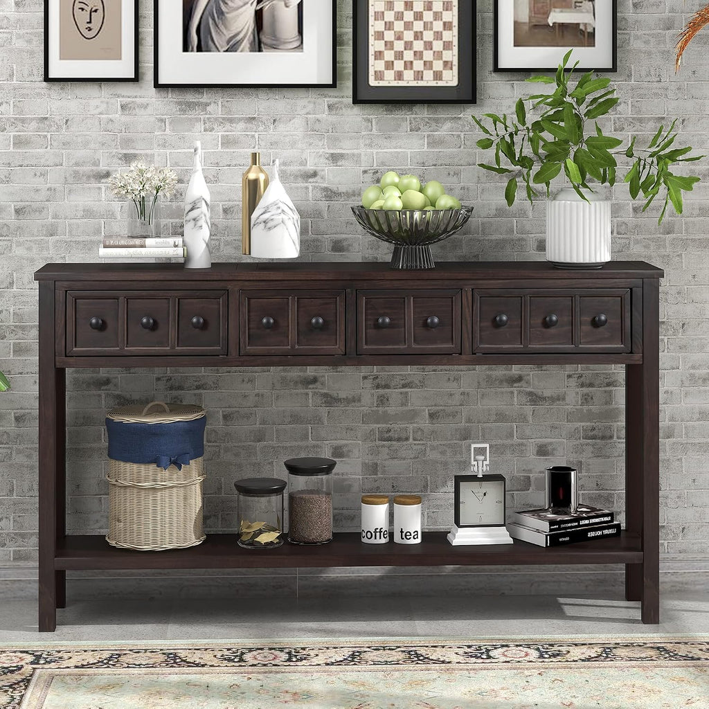 Merax Vintage Entryway Table 60 inch,Long Console Table with Drawers and Shelf for Entryway Easy Assembly Hallway Table