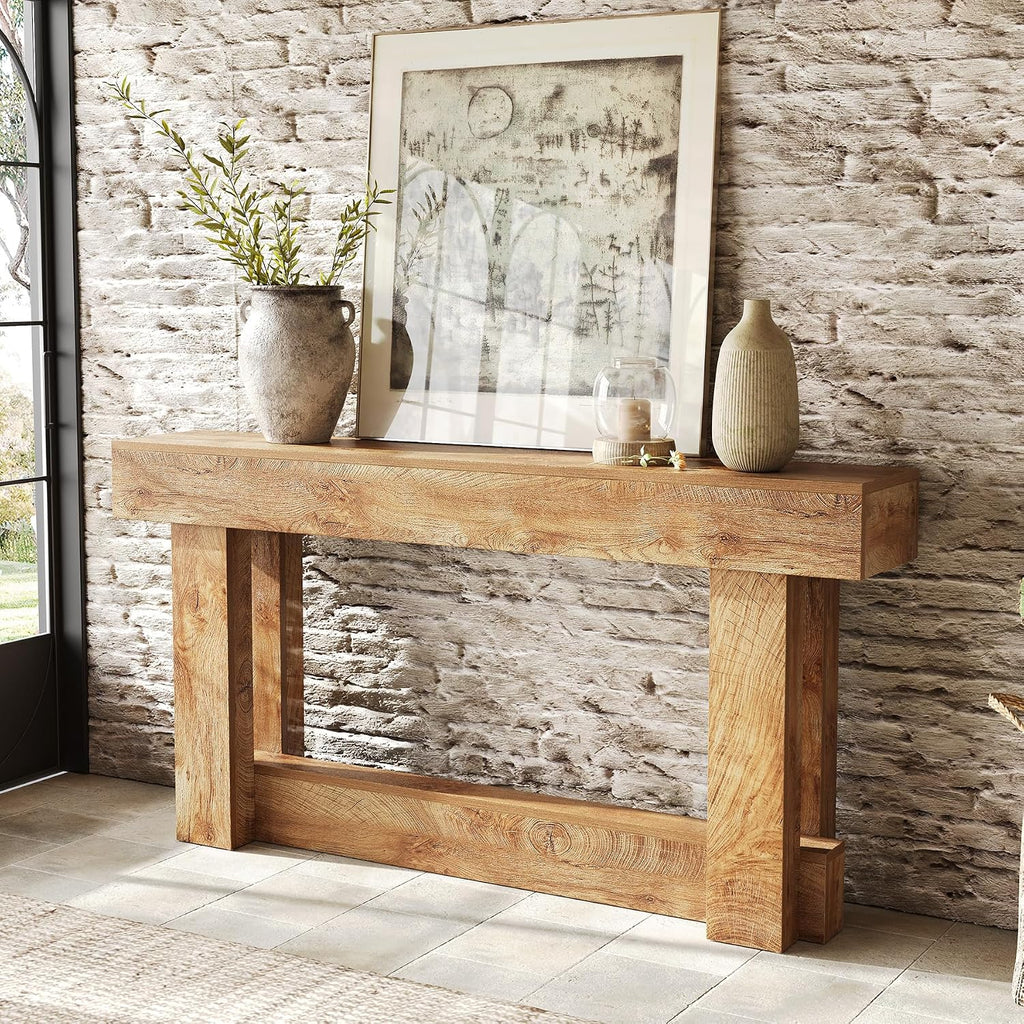 LITTLE TREE 63-Inch Farmhouse Console Table, 2-Tier Wooden Sofa Table Behind the Couch, Narrow Long Entryway Table for Living Room, Entrance, Hallway (Natural)