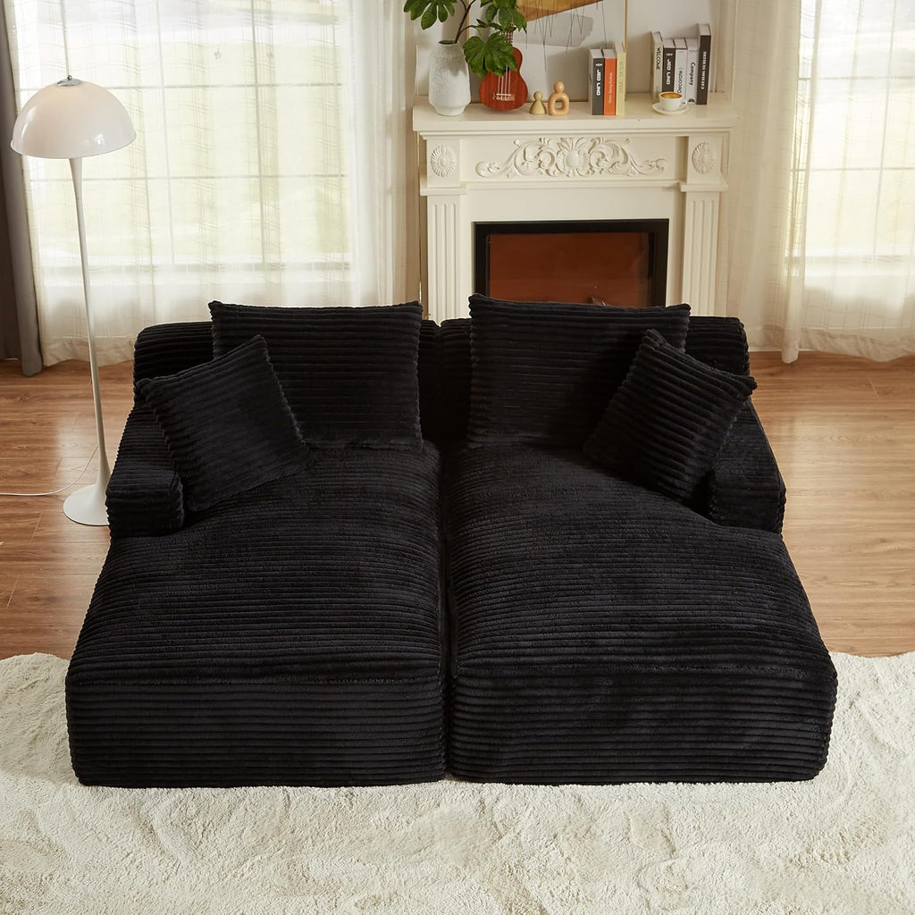 Tmsan 78.8' Oversized Double Chaise Lounge Sofa Indoor, Corduroy Boneless Couch Bed Comfy Foam Compressed Cloud Loveseat Sleeper Chair for Living Room Apartment Office