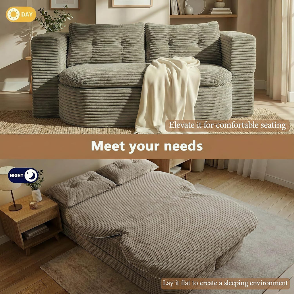 78.7-inch Folding futon Sofa Bed, Full-Size Convertible Sleeper Couch Bed, Memory Sponge Double Sofa with Comfortable Mattress, Suitable for Living Room and Guest Room (brown, 78.7 inches)
