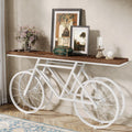 Tribesigns 70.9-Inch Extra Long Console Table, Narrow Sofa Table with Bicycle Metal Base, Modern Industrial Entryway Table for Living Room, Hallway, Entrance, Foyer, Rustic Brown & White