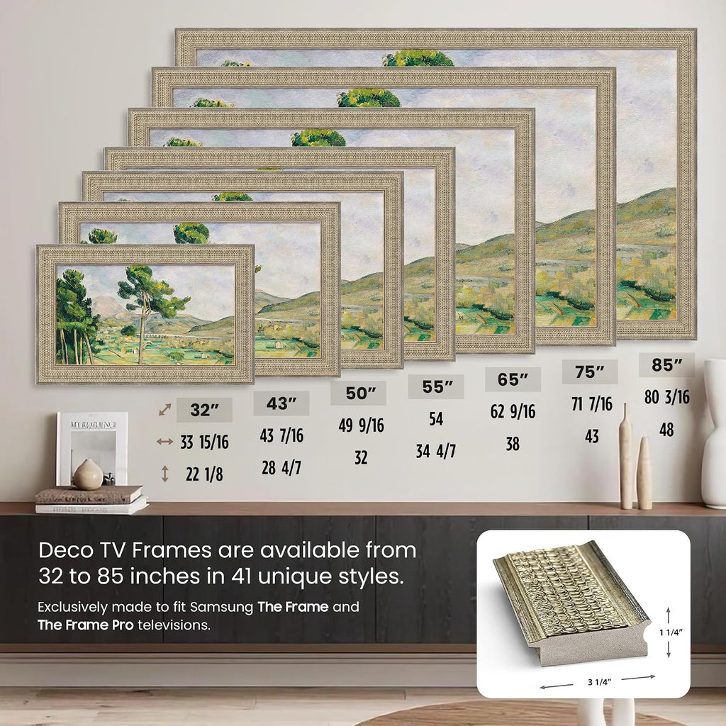 Gatsby Silver 50' Premiere Deco TV Frame - Compatible ONLY with Samsung The Frame TVs (Fits 2021-2026, LS03A, LS03B, LS03C, LS03D, LS03FA)
