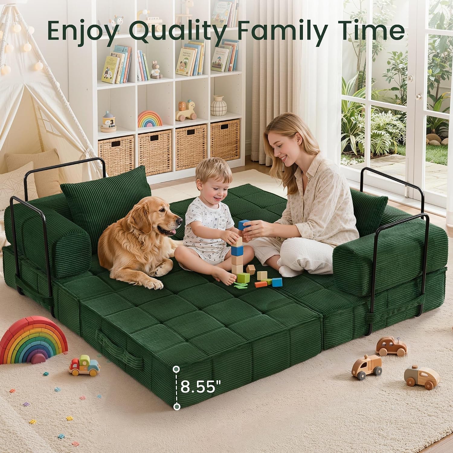 Korser Folding Convertible Sofa Bed, Corduroy Upholstered Boneless Couch, Small Sectional Cloud Couch, Loveseat Sleeper Sofa, Modular Futon Floor Sofa Couch for Living Room, No Assembly