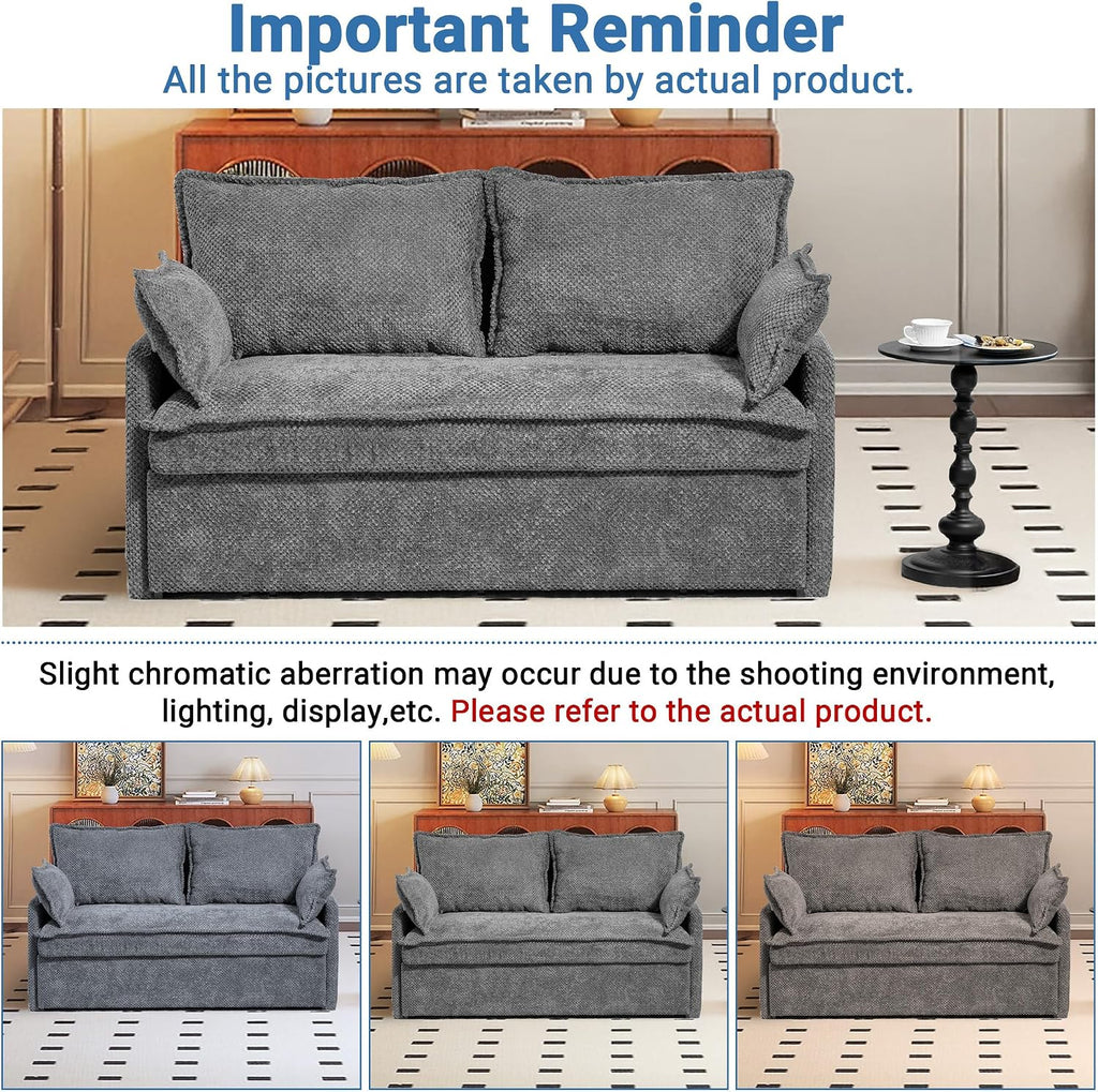 60' Sleeper Sofa Bed, 2-in-1 Pull Out Couch with USB/Type-C Charging & Side Pockets, Convertible Corduroy Loveseat Chaise Lounge, Space-Saving Sofa for Living Room, Grey