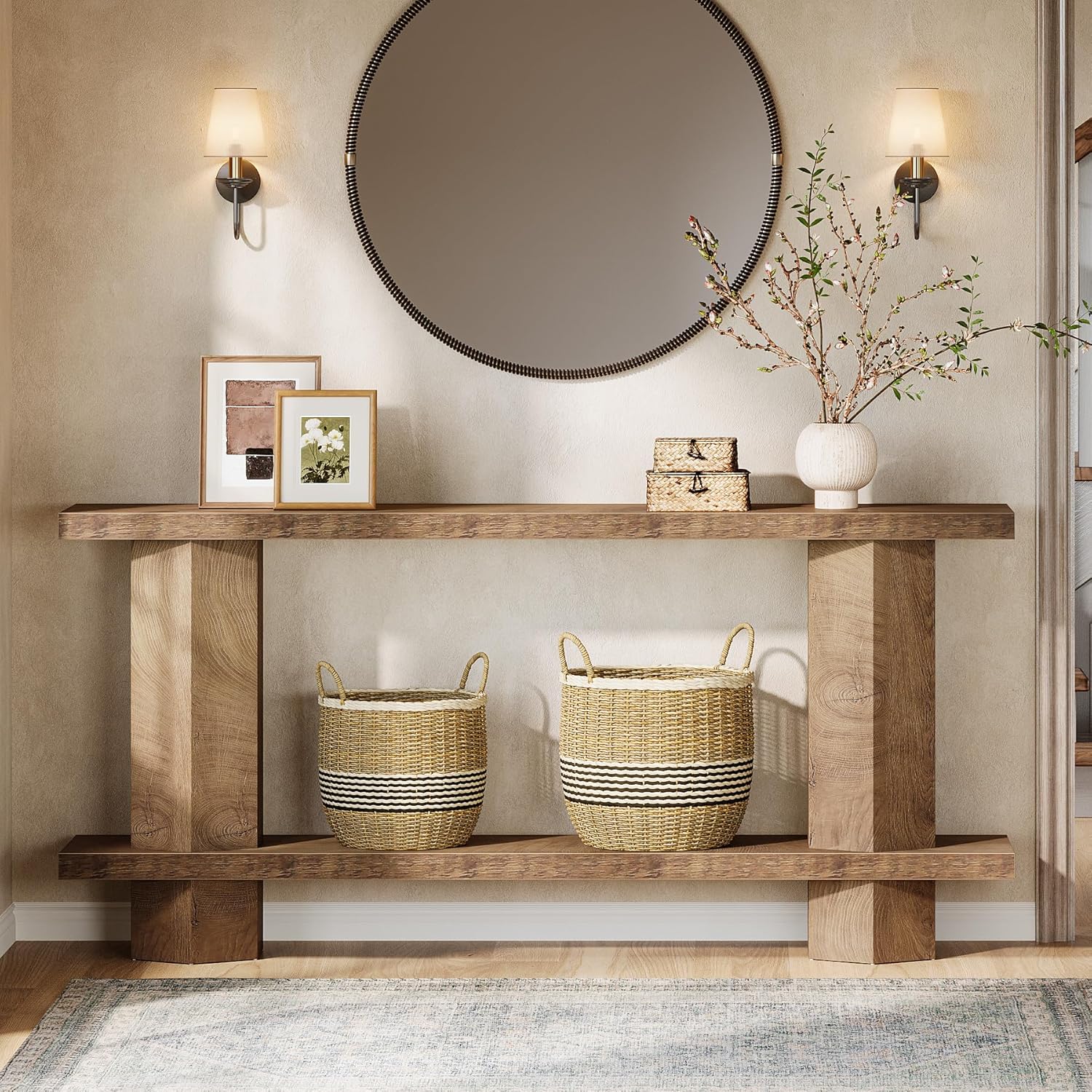 Tribesigns 71-Inch Long Console Table for Entryway, Wooden Sofa Table Behind Couch, for Living Room, Hallway, Foyer, Burlywood