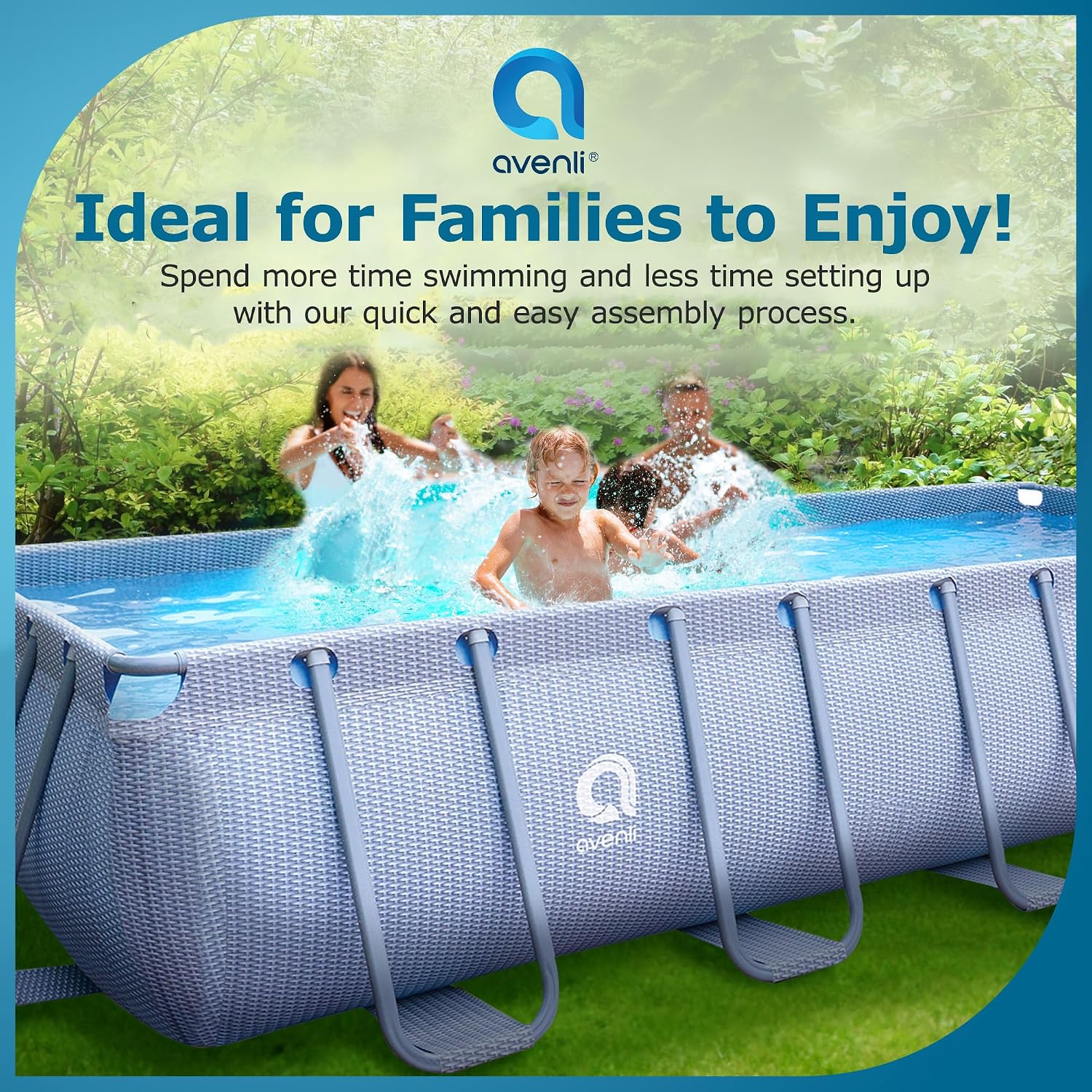 JLeisure Avenli LamTech 18 Foot Long by 39.5 Inch High Rectangle Steel Frame Above Ground Swimming Pool with U Frame Wall Support, Gray