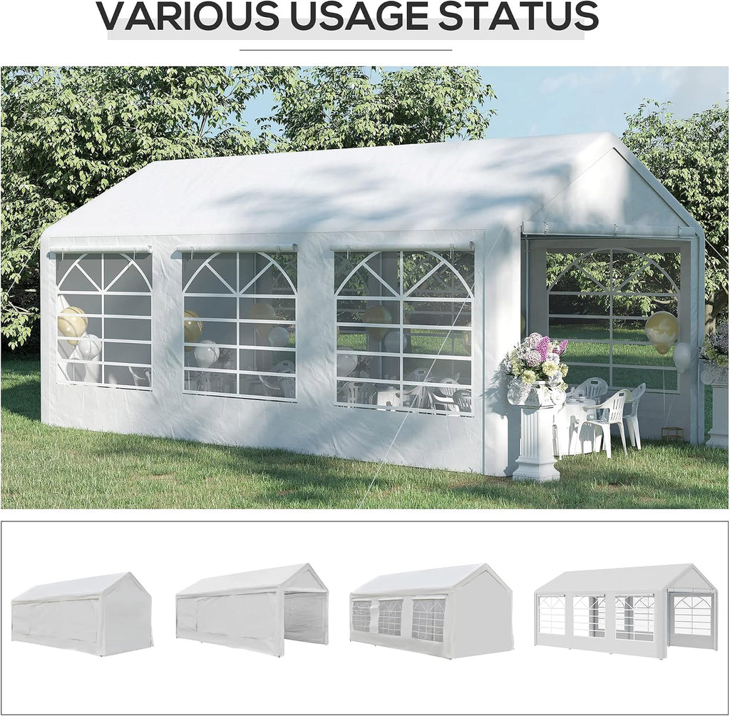 Outsunny 10 x 20 ft Heavy Duty Party Tent Outdoor Gazebo Wedding Tent Event Shelter Carport BBQ with Removable Sidewalls & Windows, Outside Waterproof Canopy for Parties, White