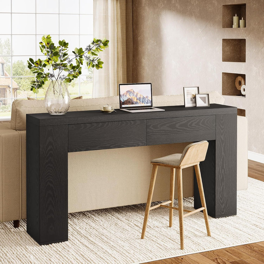 Tribesigns 63-Inch Wooden Foyer Table with with 2 Hidden Drawers, Farmhouse Console Table for Living Room, Hallway, Entrance, Easy Assembly (Black)