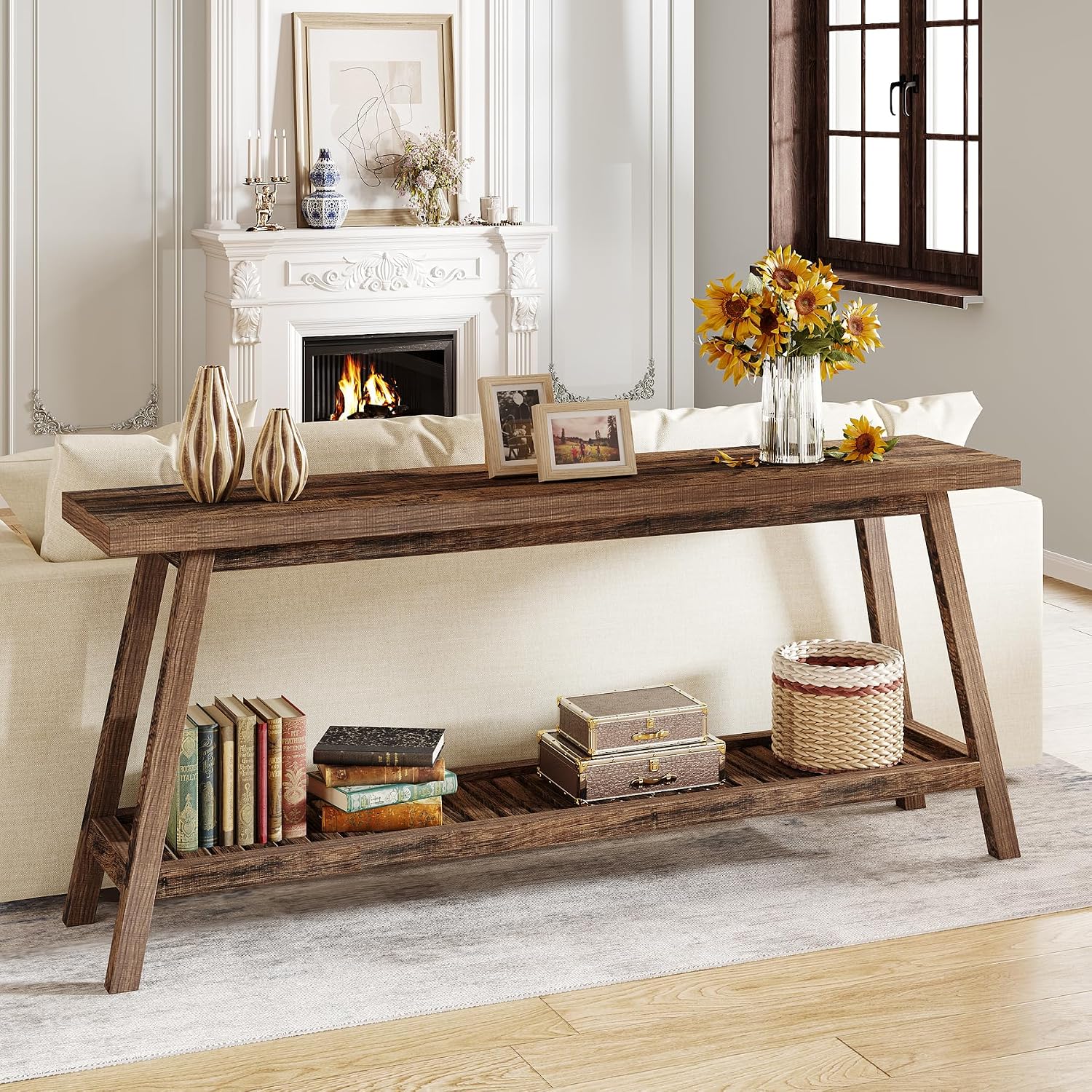Tribesigns Farmhouse Console Entryway Table: 70.9 Inches All Wood Console Table for Entrance, 2 Tiers Narrow Long Behind Couch Sofa Table, Foyer Entry Table for Hallway, Living Room, Brown