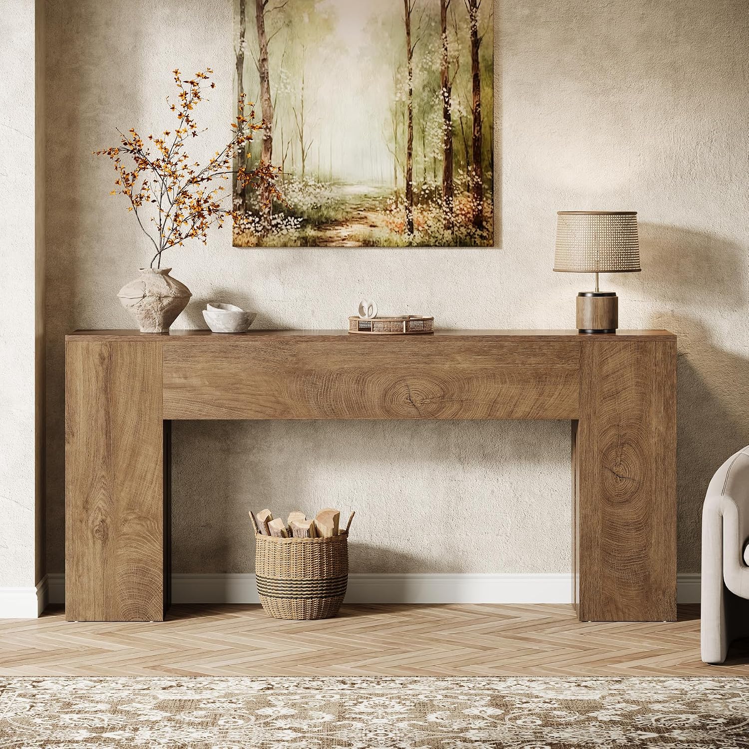 Tribesigns 71-Inch Long Console Table for Entryway, Farmhouse Sofa Console Behind Couch, Entry Table for Hallway, Foyer, Living Room, Natural Oak