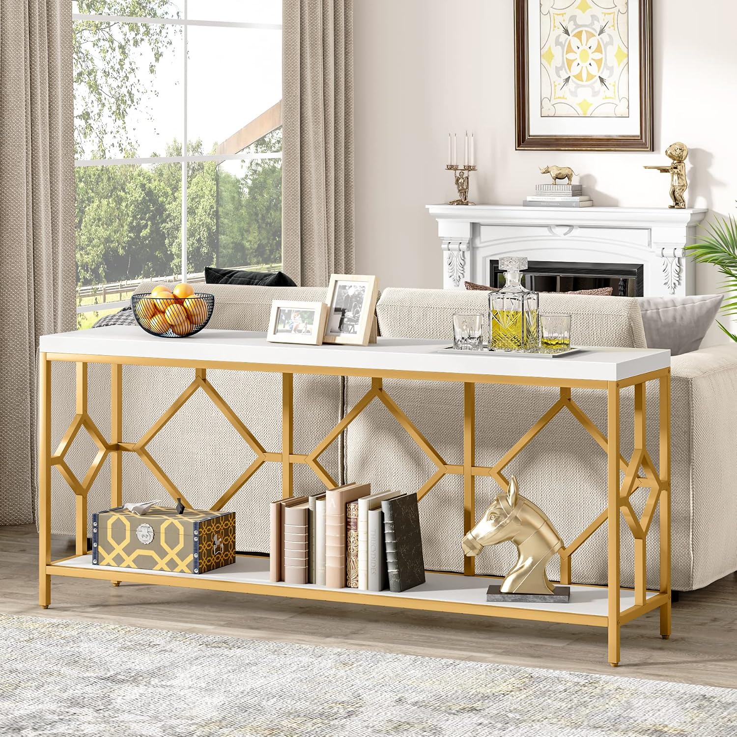 Tribesigns 71 Inch Extra Long Sofa Table, Narrow Long Sofa Console Tables Behind Couch Table with Open Storage Shelf