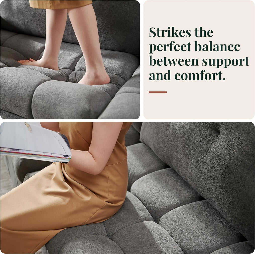 Jocisland 93' 4-in-1 Convertible Sofa Bed, Full Size Cloud Sleeper Sofa, Tufted Chenille, 5-Position Adjustable Backrest, 10-Minute Tool-Free Assembly, Couches for Living Room Guest Room, Gray