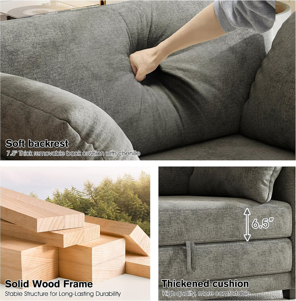 51' Loveseat Sleeper Sofa Bed, Chenille Convertible Floor Sofa Bed for Small Spaces, Folding Couch Bed with Deep Seat, 2 Pillows & Solid Frame, Pull Out Floor Couch for Living Room, Grey
