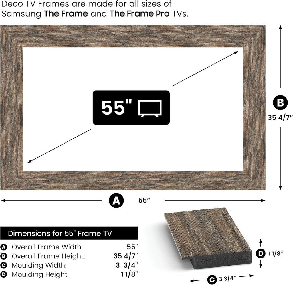 Distressed Barnwood 55' Premiere Deco TV Frame - Compatible ONLY with Samsung The Frame TVs (Fits 2021-2026, LS03A, LS03B, LS03C, LS03D, LS03FA)