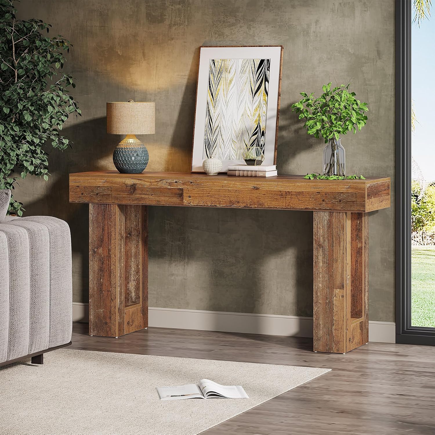 Tribesigns 63-Inch Long Console Table, Wooden Rectangular Sofa Table Behind The Couch, Farmhouse Entryway Table for Entrance, Hallway, Living Room (Mix Brown)