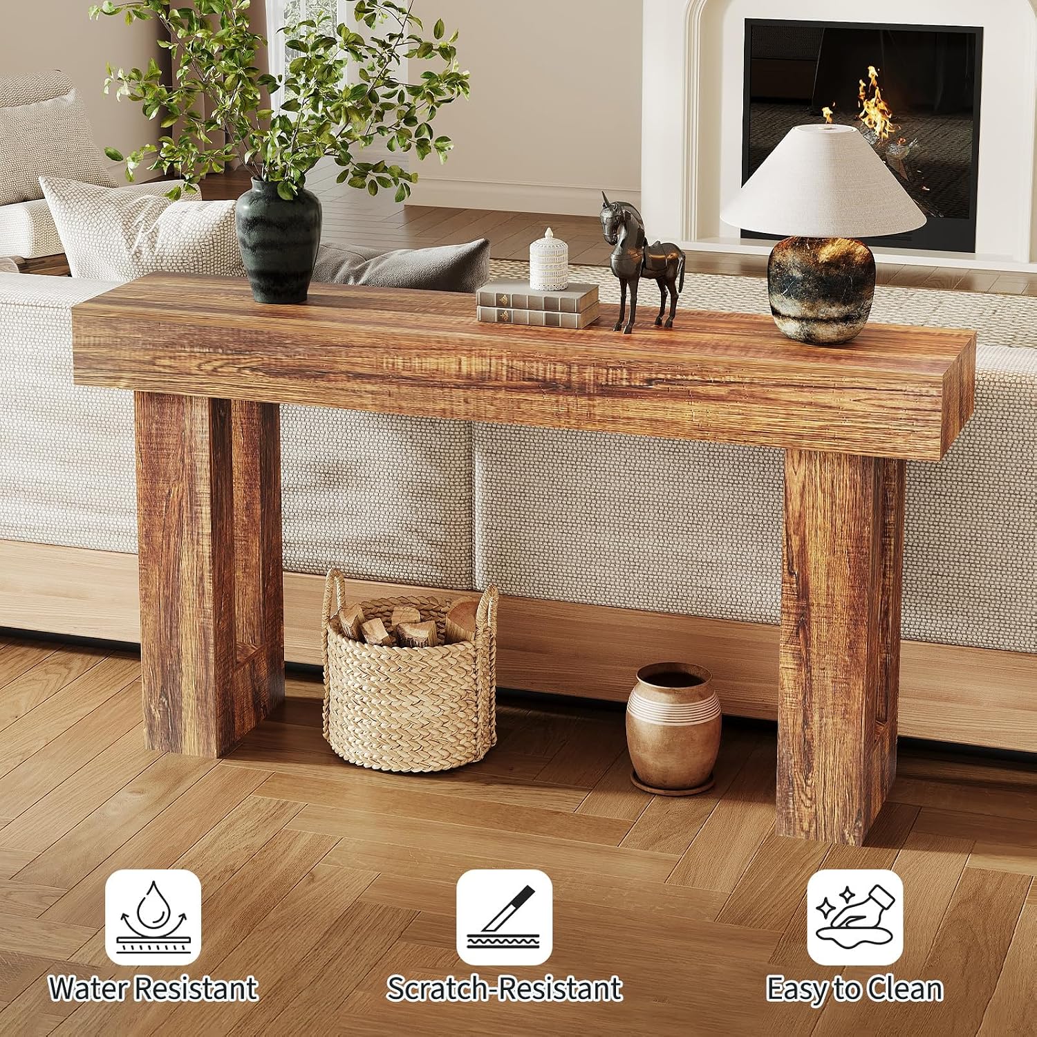 Garvee 63' Long Narrow Rectangular Console Table, Farmhouse Wood Entryway Table for Hallway, Foyer & Living Room, Sofa Table Behind Couch, Industrial Accent Table,Rustic Brown