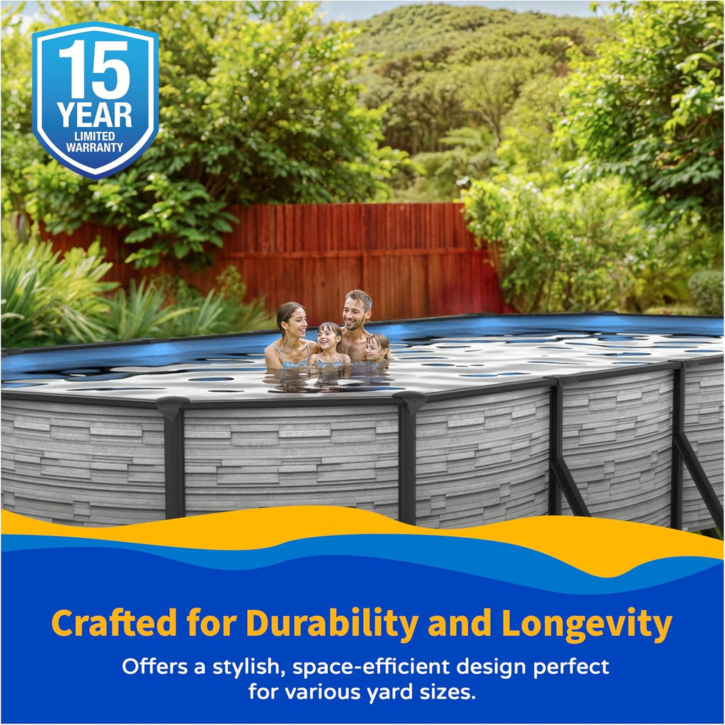 Blue Wave Montilla 15-ft x 30-ft Oval 52-in Deep Above Ground Swimming Pool – Steel Wall & Top Rails, Sand Filter, Skimmer, Liner, A-Frame Ladder & Maintenance Kit – Complete Outdoor Pool Accessories