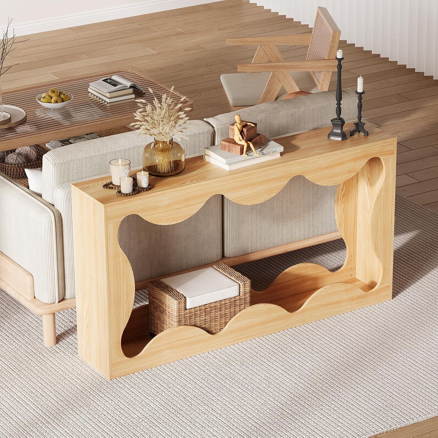63' Long Console Table for Entryway, Wooden Entry Table, Behind Couch Tables with Storage, Industrial Console Sofa Tables for Living Room, Hallway, Entrance, Foyer