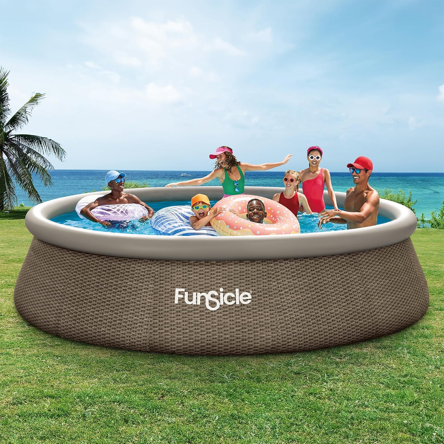 Funsicle Quickset Designer 14' x 36' Round Above Ground Swimming Pool, with FiltraBoost 800 GPH Filter Pump, Ladder, Type D Filter Cartridge & Repair Patch, Triple Basketweave
