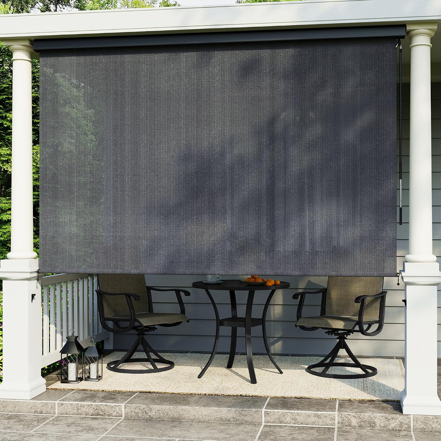 VICLLAX Premium Outdoor Roller Shade, 220GSM 95% Patio Cordless Blinds with Aluminum Valance (8' W X 8' L), Anthracite