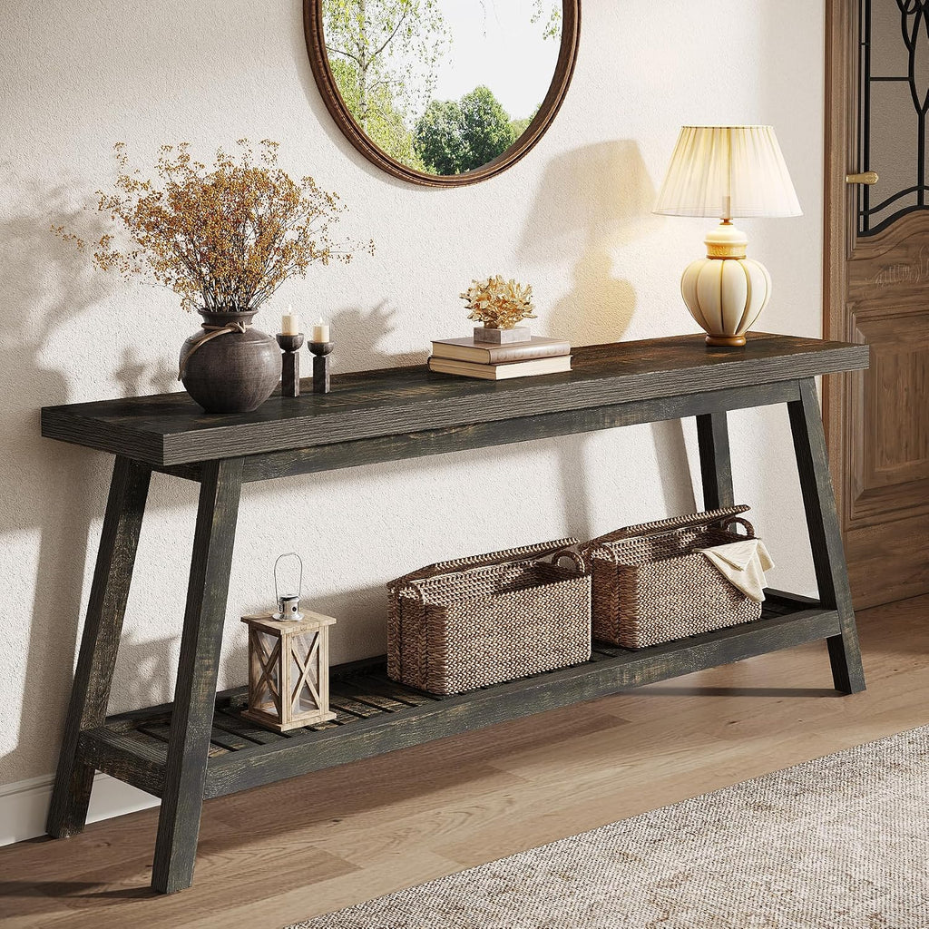 Tribesigns 70.86-Inch Console Table for Entyrway, Farmhouse 2-Tier Entry Entrance Table, Narrow Long Sofa Table Behind Couch, Dark Brown