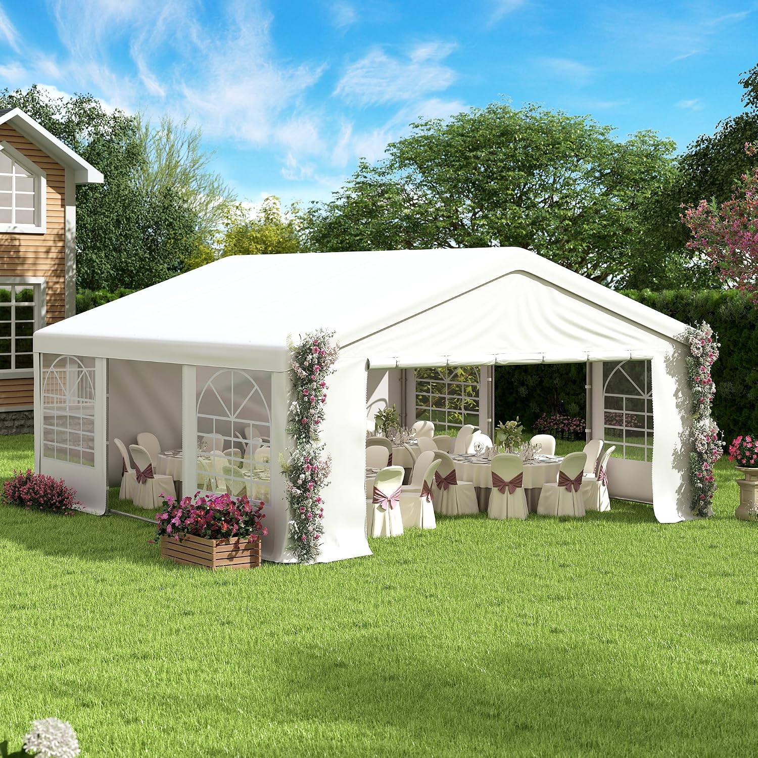 20 x 20Ft Party Tent Heavy Duty, Outdoor Wedding Tent with Removable Sidewalls, Event Gazebo Shelters Canopy for Party