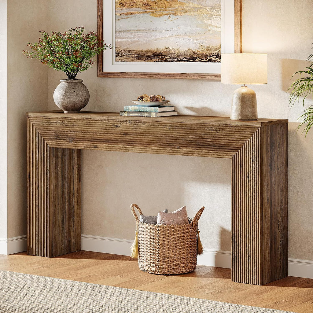 Tribesigns 63' Console Table, Rustic Fluted Long Sofa Table Behind Couch for Entryway, Living Room, Hallway, Foyer, Brown