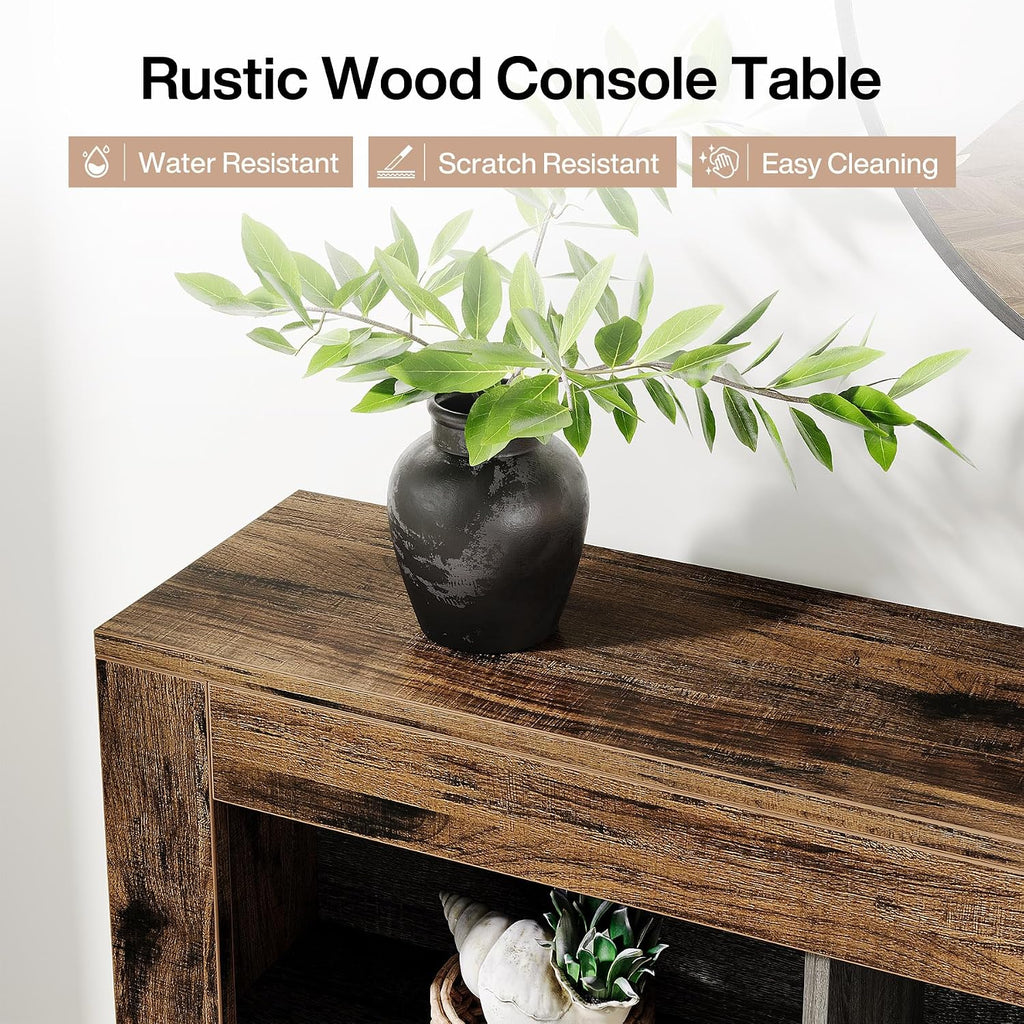 Tribesigns 63-Inch Long Console Table, Rustic Wood Entryway Table with 6 Storage Cubes, Industrial Narrow Sofa Table Behind Couch Table for Living Room, Hallway