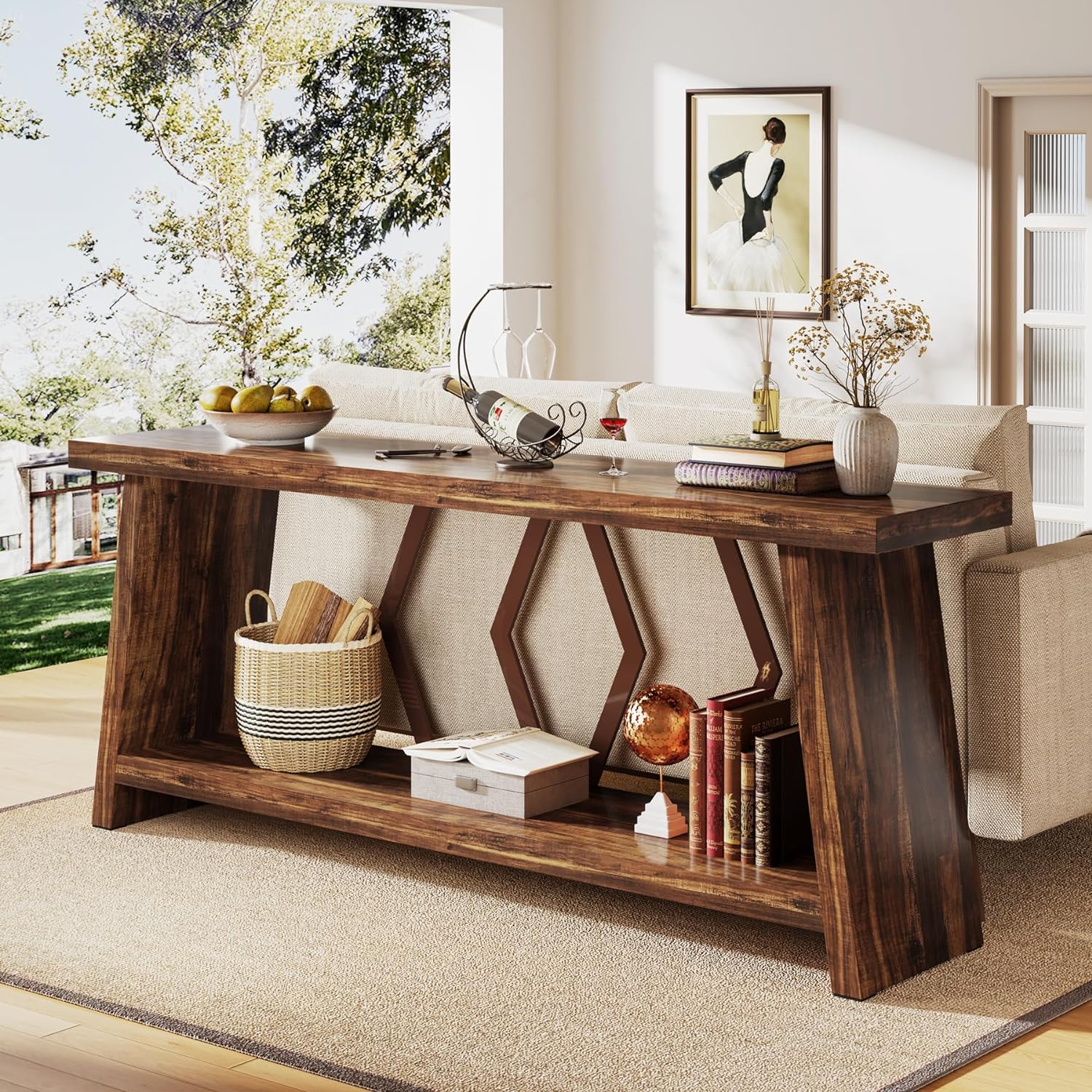 Tribesigns 70.86-Inch Farmhouse Console Table, Industrial Narrow Long Sofa Entryway Table with Storage, 2-Tier Wood Couch Foyer Accent Table for Living Room, Hallway, Entrance (Brown)