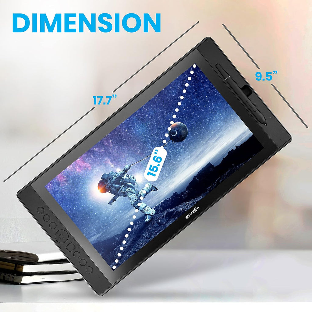 SereneLife Graphic Tablet with Passive Pen - 15.6' Full-Laminated Technology Art Monitor w/ 8192 Pressure Levels Battery-Free Stylus - Digital Drawing, Online Teaching, Design - for Windows OS