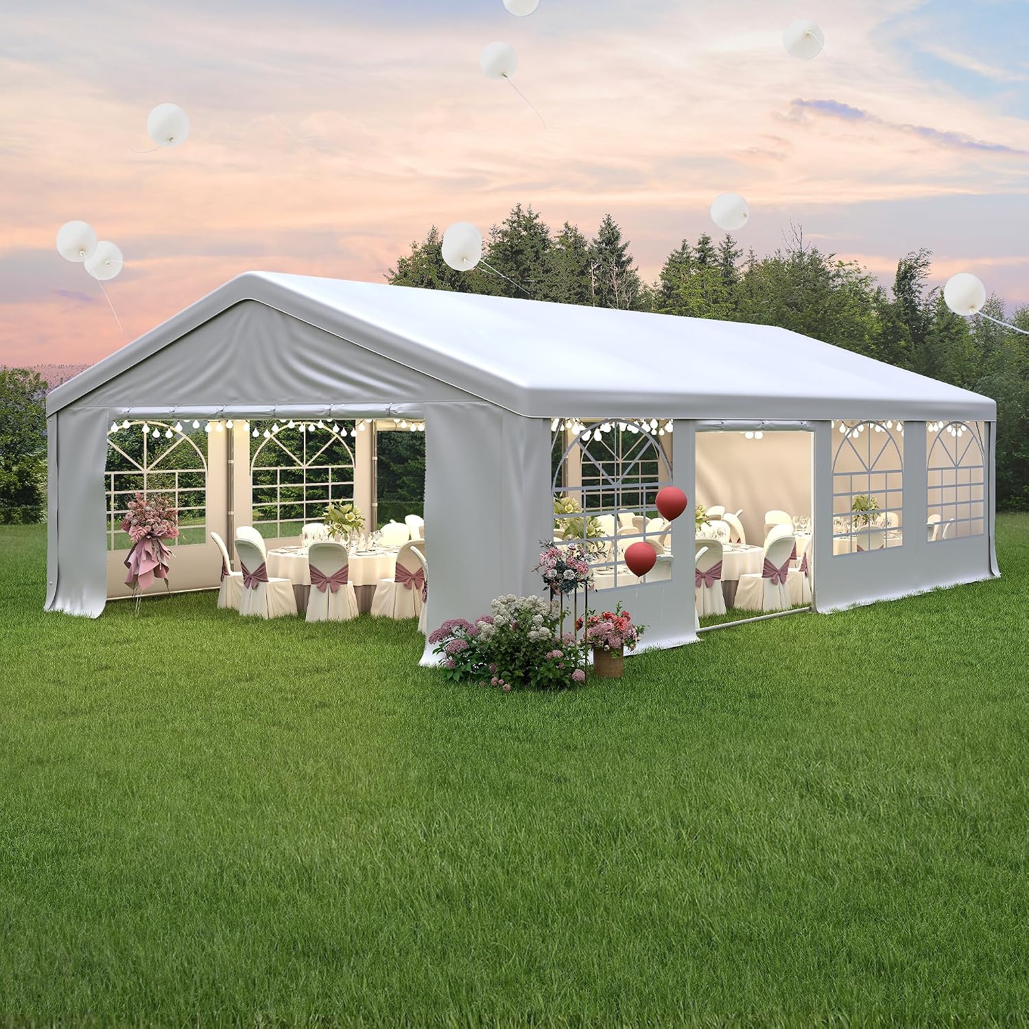 20' x 29.5' Heavy Duty Party Tent, Outdoor Large Wedding Tent with Removable Sidewalls, Event Canopy Shelter for Birthday Party, Outdoor Event