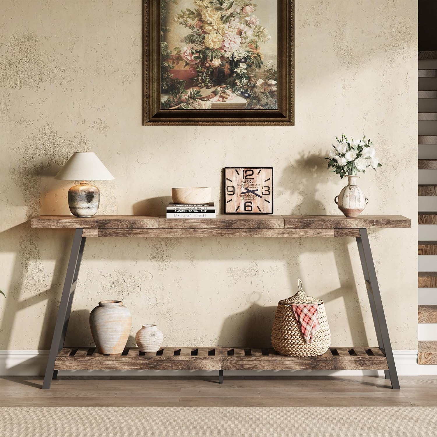 ChooChoo 70.9 Inch Long Console Tables for Entryway, Wood 2-Tier Entry Hallway Table, Narrow Sofa Table Behind Couch Table for Living Room, Entrance, Grey